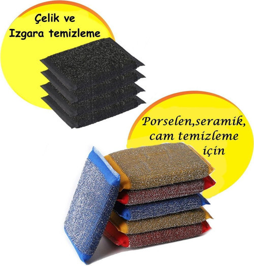 Izgara,çelik temizleme için 2 adet ve cam ve porselen temizleme için 2 adet paslanmaz lüx sünger