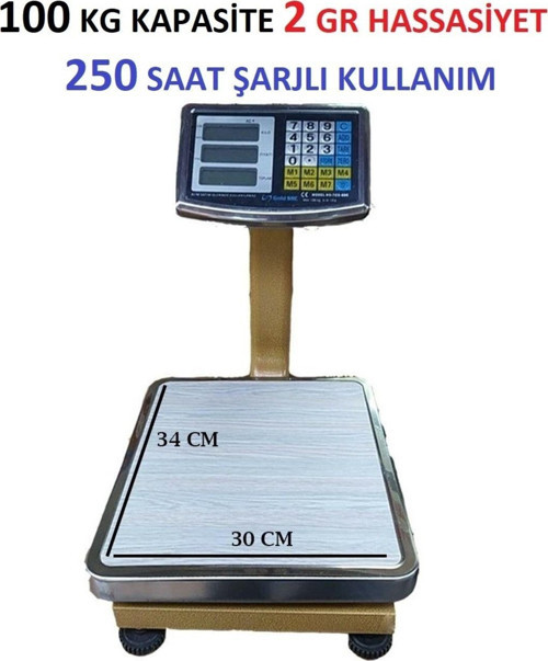 100 Kg Terazi - 2 Gr Hassasiyet - Fiyat Hesaplamalı Tartı - Uzun Şarj Süresi