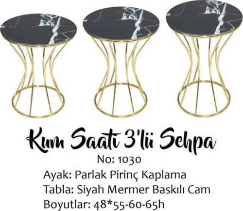 Brc KUM SAATİ 13396 Zigon Siyah Mermer Desen Temper cam Metal GOLD Renk El Yapım