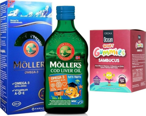 Tutti Frutti Omega 3 Balık Yağı 250 ml + Smart Gummies Sambucus 64'lü