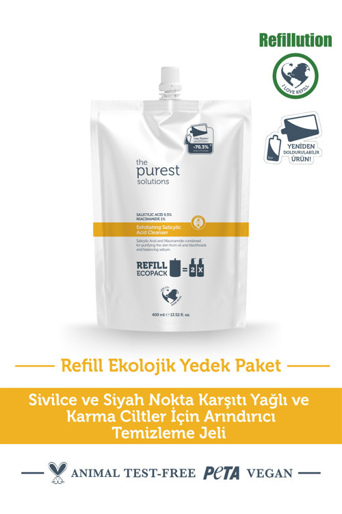 Sivilce & Siyah Nokta Karşıtı (Yağlı-Karma Ciltler) Temizleme Jeli Ekolojik Yedek Paket 400 Ml
