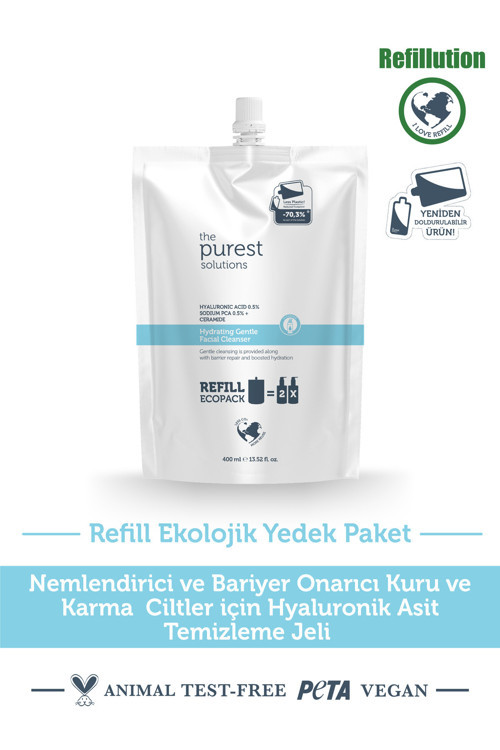 Nemlendirici Ve Bariyer Onarıcı (Kuru-Karma Ciltler) Temizleme Jeli Ekolojik Yedek Paket 400 Ml