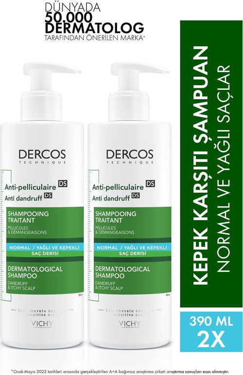 Dercos Anti-dandruff Kepek Karşıtı Şampuan Normal & Yağlı Saçlar 390 Mlx 2 Adet 8681689315023