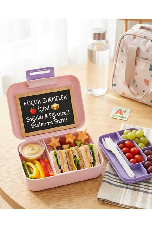 Çok Bölmeli Beslenme Kutusu Ve Saklama Kabı Pembe Renk