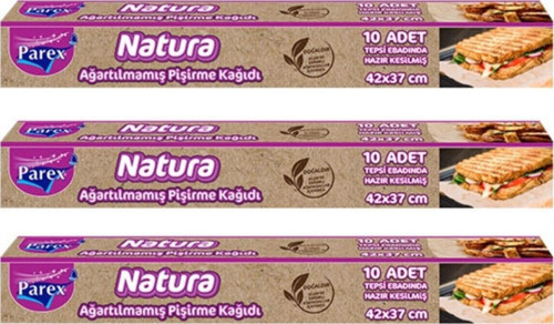 Natura 3 Adet Ağartılmamış Organik Hazır Kesilmiş Pişirme Kağıdı 10'lu