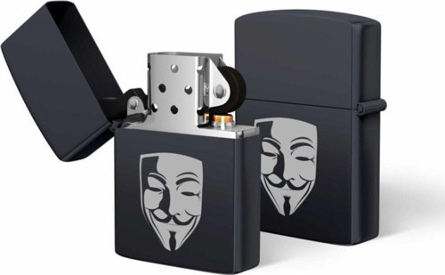 V For Vandetta Maske Logolu Benzinli Metal Çakmak Lazer Kazıma