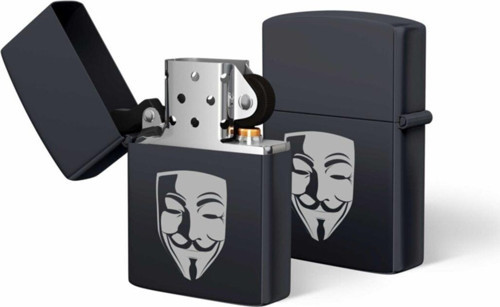 V For Vandetta Maske Logolu Benzinli Metal Çakmak Lazer Kazıma