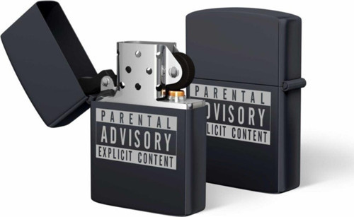 Parental Advisory Tasarımlı Benzinli Metal Çakmak Lazer Baskı