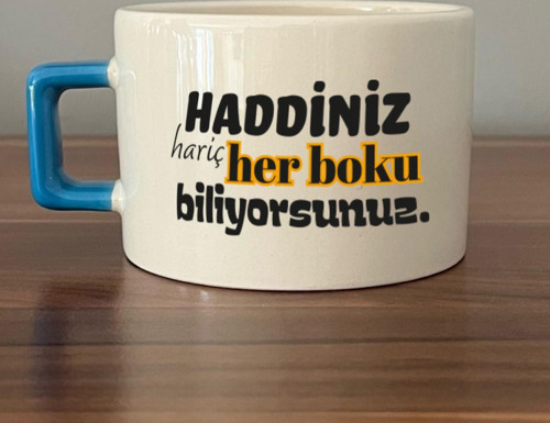Haddiniz Hariç Her Boku Biliyorsunuz Baskılı Mavi Kulplu C Fincan