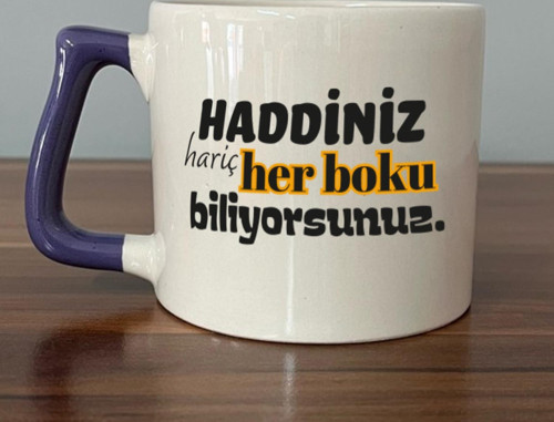 Haddiniz Hariç Her Boku Biliyorsunuz Baskılı Mor Kulplu D Kupa