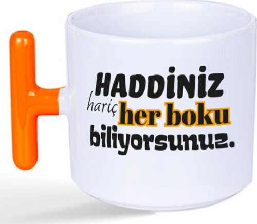Haddiniz Hariç Her Boku Biliyorsunuz Baskılı Turuncu Kulplu T Kupa