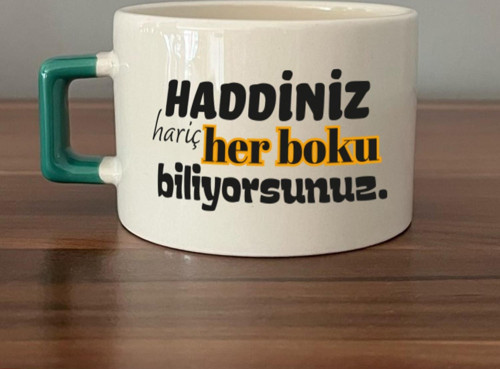 Haddiniz Hariç Her Boku Biliyorsunuz Baskılı Yeşil Kulplu C Fincan