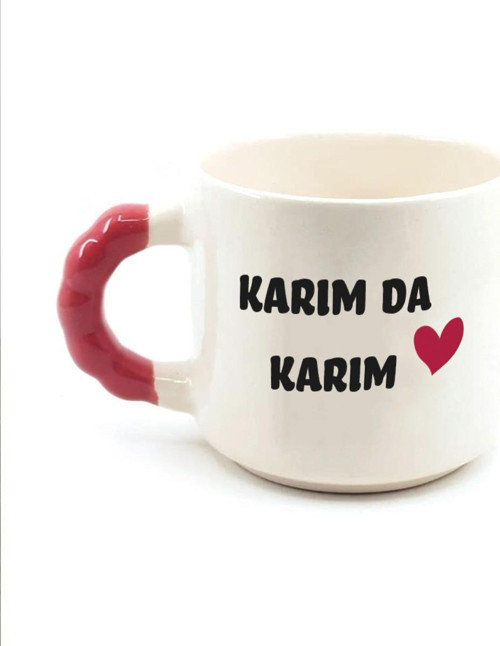 Karım Da Karım Baskılı Kırmızı Kulplu Boncuk Sevgililer Günü Kupası