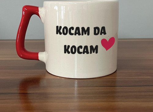 Kocam Da Kocam Baskılı Kırmızı Kulplu D Sevgililer Günü Kupası