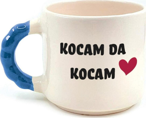 Kocam Da Kocam Baskılı Mavi Kulplu Boncuk Sevgililer Günü Kupası
