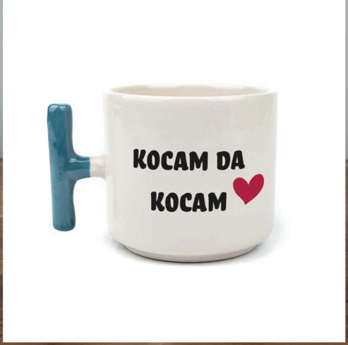 Kocam Da Kocam Baskılı Mavi Kulplu T Sevgililer Günü Kupası