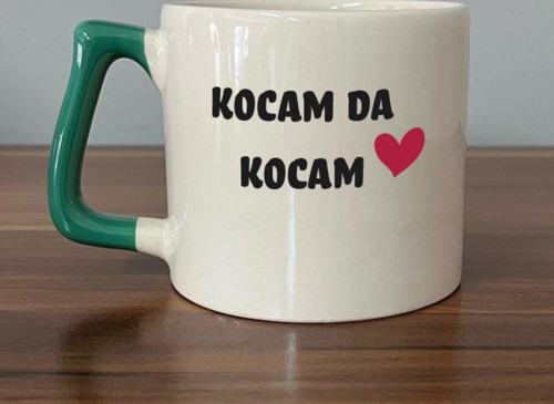 Kocam Da Kocam Baskılı Yeşil Kulplu D Sevgililer Günü Kupası