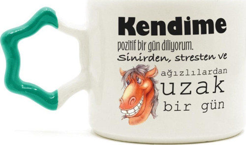 Kendime Pozitif Bir Gün Diliyorum Baskılı Yeşil Kulplu Yıldız Kupa