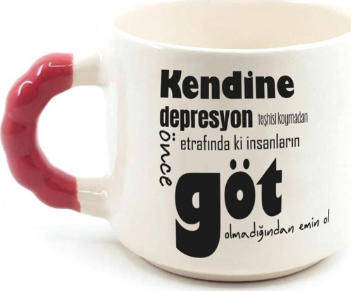 Kendine Depresyon Teşhisi Koymadan Önce Baskılı Kırmızı Kulplu Boncuk Kupa