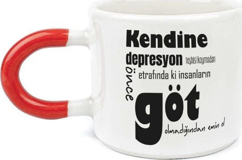 Kendine Depresyon Teşhisi Koymadan Önce Baskılı Kırmızı Kulplu U Kupa