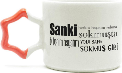 Sanki Herkes Hayatını Yoluna Sokmuşta Baskılı Turuncu Kulplu Yıldız Kupa