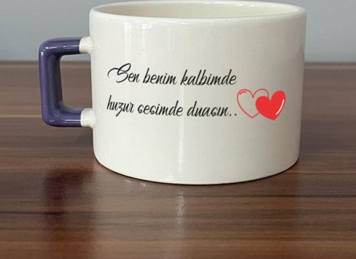 Sen Benim Kalbimde Huzur Baskılı Mor Kulplu C Fincan