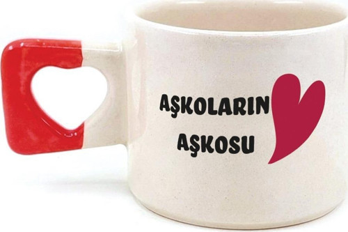 Aşkoların Aşkosu Baskılı Kırmızı Kulplu Kalp Sevgililer Günü Kupası
