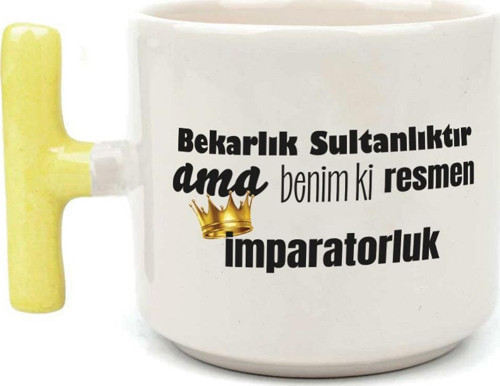Bekarlık Sultanlıktır Ama Baskılı Sarı Kulplu T Kupa