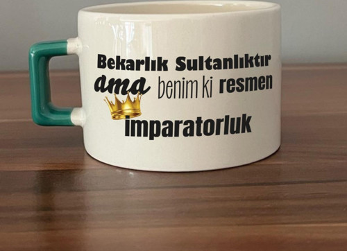 Bekarlık Sultanlıktır Ama Baskılı Yeşil Kulplu C Fincan