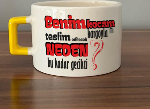 Benim Kocam Kar-goyla Mı Teslim Edilecek Baskılı Sarı Kulplu C Fincan