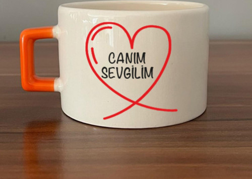 Canım Sevgilim Baskılı Turuncu Kulplu C Fincan