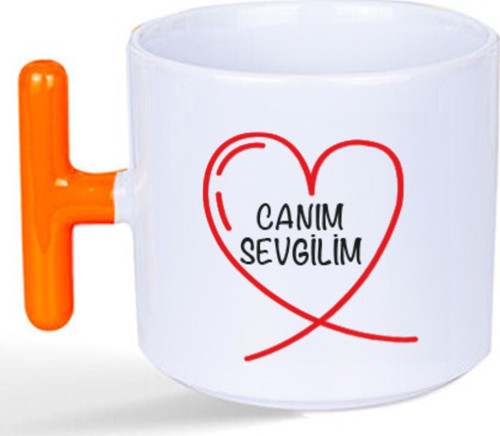 Canım Sevgilim Baskılı Turuncu Kulplu T Kupa