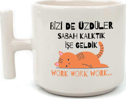 Bizi De Üzdüler Turuncu Kedi Baskılı Beyaz Kulplu T Kupa