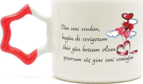 Dün Seni Sevdim Baskılı Kırmızı Kulplu Yıldız Kupa