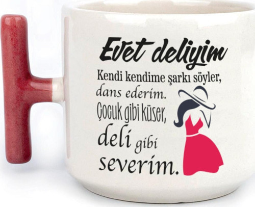 Evet Deliyim Baskılı Kadınlar Günü Kırmızı Kulplu T Kupa