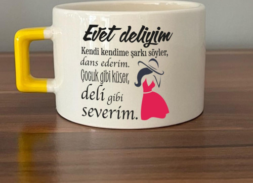 Evet Deliyim Baskılı Kadınlar Günü Sarı Kulplu C Fincan