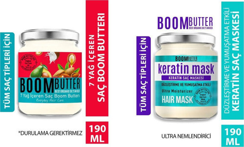 Boom Butter Saç Bakım Yağı 190 ML+ Boom Butter Güçlendirici Onarıcı Keratin Saç Maskesi 190 ML