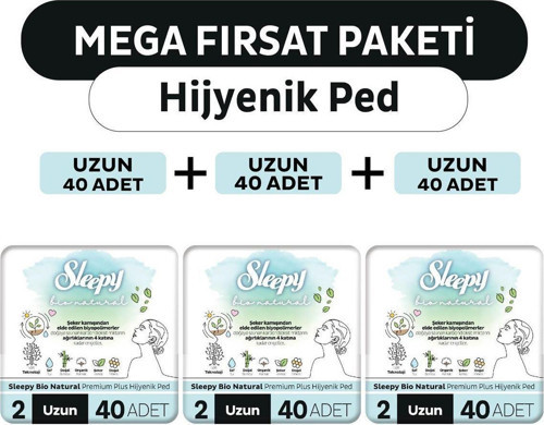 Bio Natural Premium Plus Hijyenik Ped Mega Fırsat Paketi Uzun 120 Adet