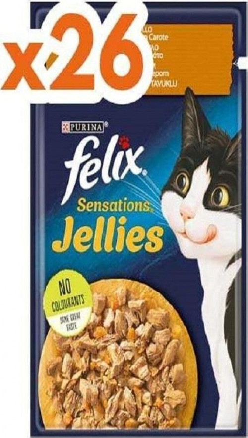Felix Sensations Tavuklu ve Havuçlu Yaş Kedi Maması 26 x 85 G