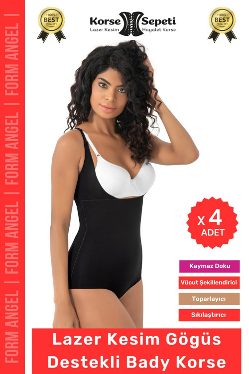 #Korse Kayma Önleyen 2 Beden Küçülten İz Yapmayan Lazer Kesim Göğüs Destekli Body Korse - 4 Adet
