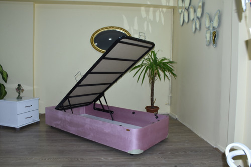 Baza Sandıklı 13426 TAY TÜY PEMBE Kumaş MODEL Metal Fırın Boya 90*190 El Yapım