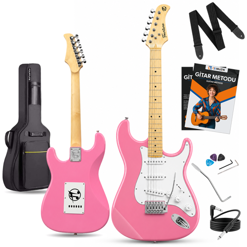Atlas EG-1000PK Maple Klavye Strat Kasa SSS Pembe Elektro Gitar Seti