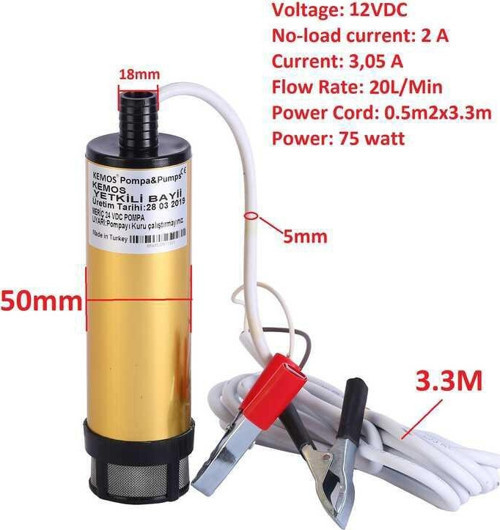 DELİCE 12 VOLT ALÜMİNYUM DALGIÇ TİPİ MAZOT- SIVI AKTARMA POMPASI(FİLTRELİ)