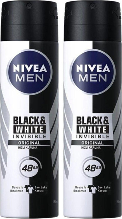 Invisible Black & White Original Erkek Deodorant Sprey 150 Ml 2'li
