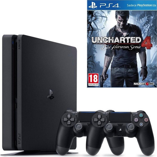PS4 Slim 500 GB Oyun Konsolu + Uncharted 4 + 2. Kol-Türkçe Menü