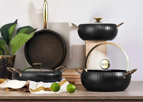 Meridian Granit Siyah Gold 7 Parça Tencere Seti 3528