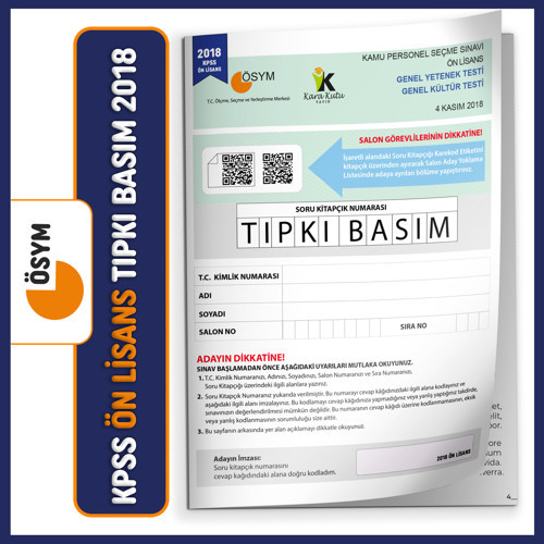 2018 KPSS Ön Lisans ÖSYM Tıpkı Basım Çıkmış Soru Deneme Kitapçığı Video/PDF Çözümlü Türkiye Geneli