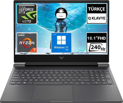 Victus 16-S0001NT 7Z4L9EA05 Ryzen7 7840HS 64GB 1TBSSD RTX4070 16.1" QHD W11P Taşınabilir Bilgisayar