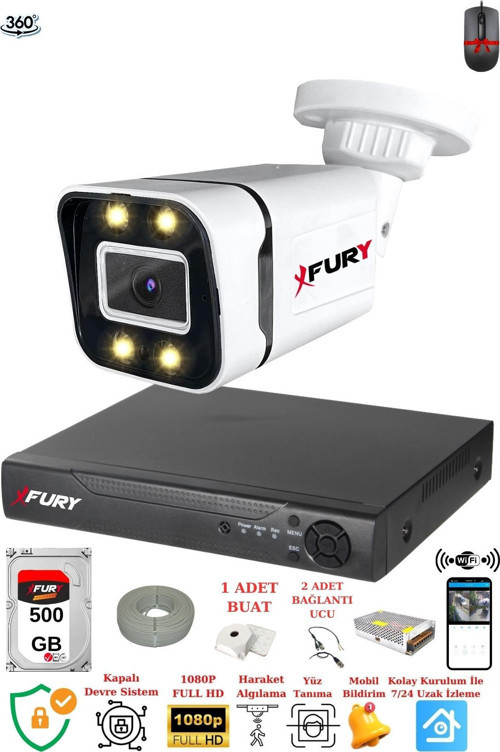 1 Kameralı Full Hd Gece Renkli - Su Geçirmez Ultra Led Güvenlik Kamerası Seti 500GB