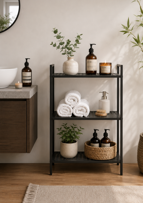 Metal Dekoratif Açık Banyo Dolabı Havluluk Sabunluk Çok Amaçlı Banyo Organizer